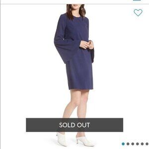 Halogen Blue Bell Sleeve Shift Dress Tie Back Boat Neck Size Small NWT